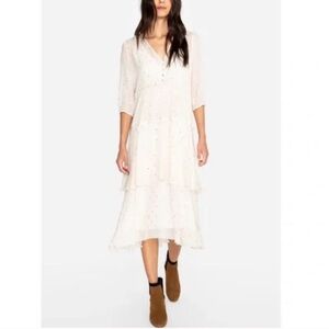 Johnny Was Raja Tiered Silk Midi Dress Size XS Fairy Feminine Cottagecore Ivory
